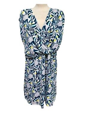 Lands' End Aquatic Water Fish Sleeveless Faux Wrap Dress Women's 2X 20W-22W